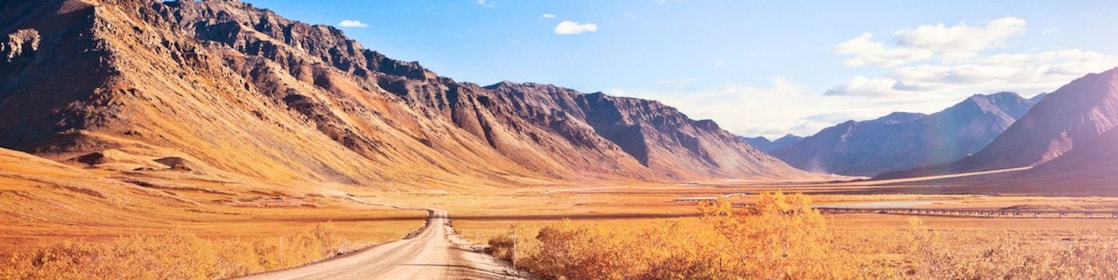 ruta desierta sin asfaltar rodeada de montañas