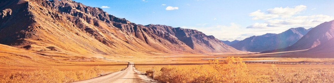 ruta desierta sin asfaltar rodeada de montañas